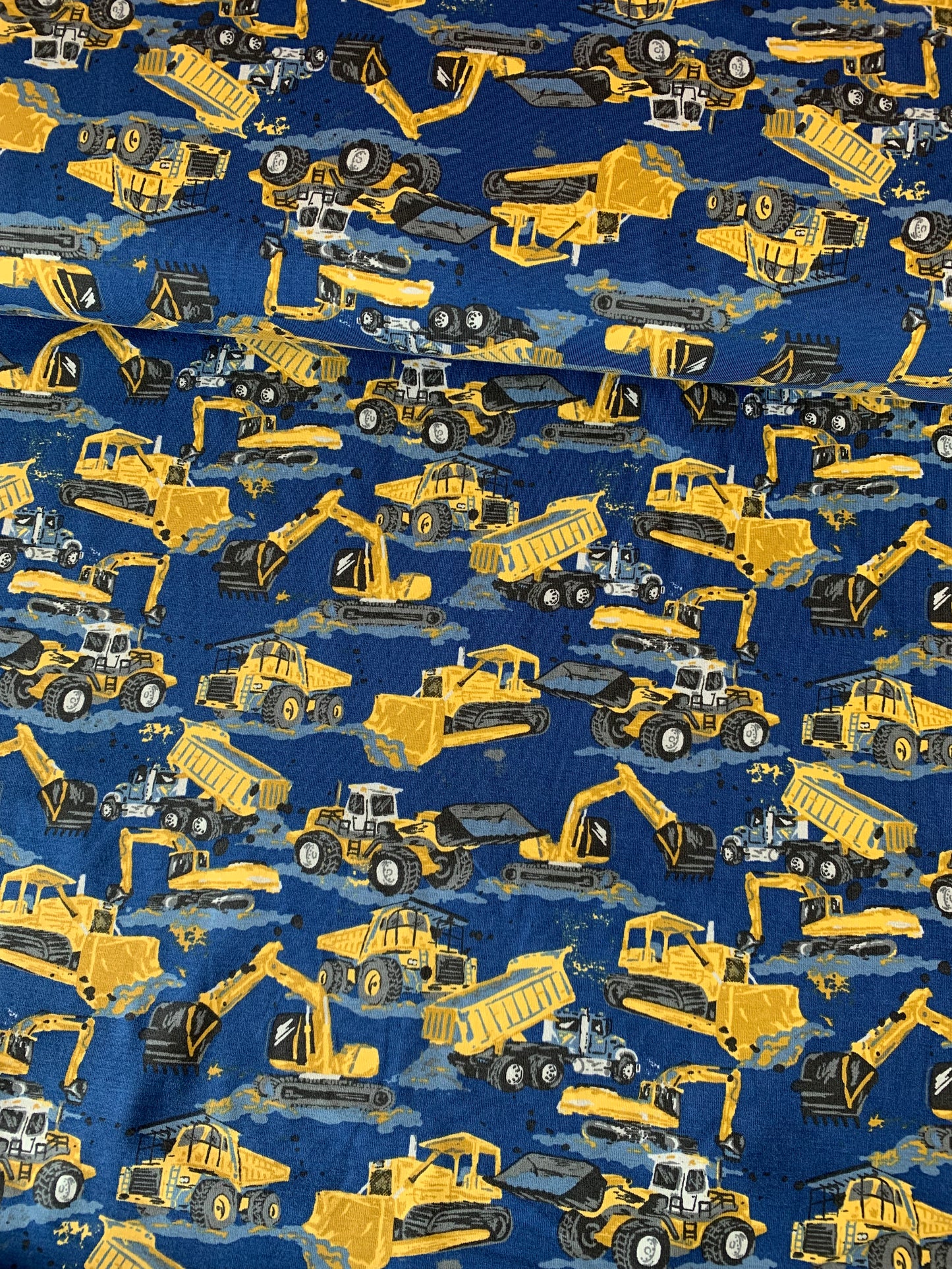 Bomulds Jersey m/ gravmaskiner på blå baggr. 🚜