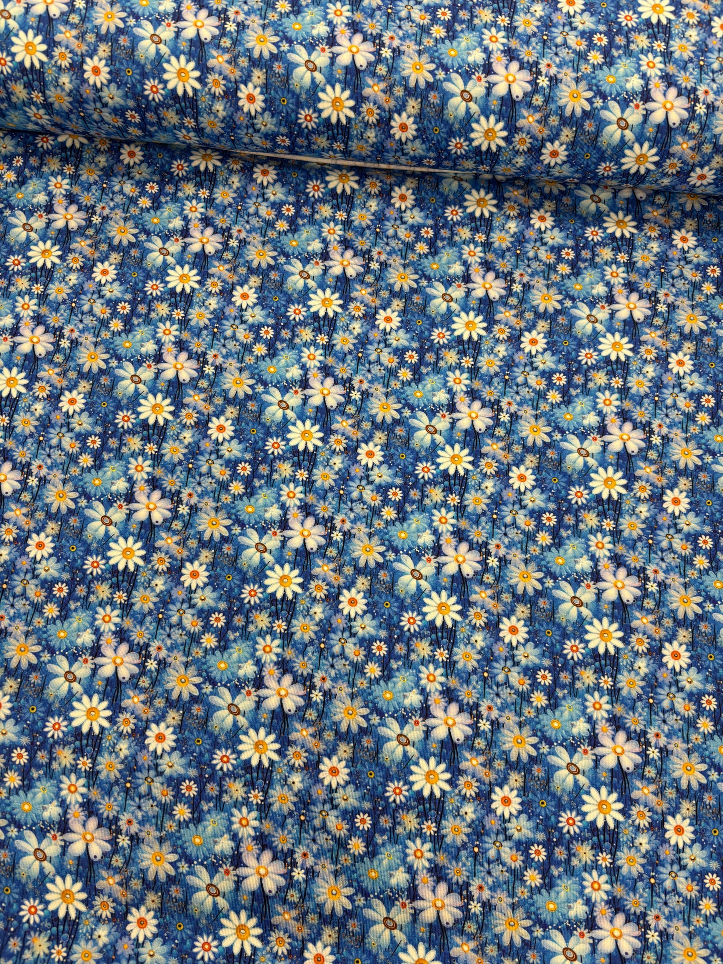 Bomulds Jersey m/ blå blomster 💙