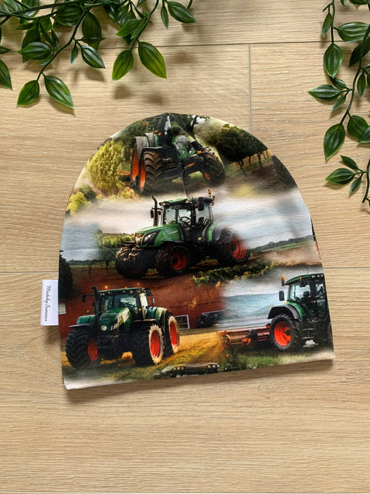 Top hue m/ grøn digital traktor, str 80/86 🚜