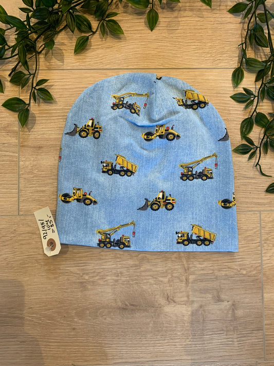 Top hue m/ maskiner, str 92/98/104 🚜