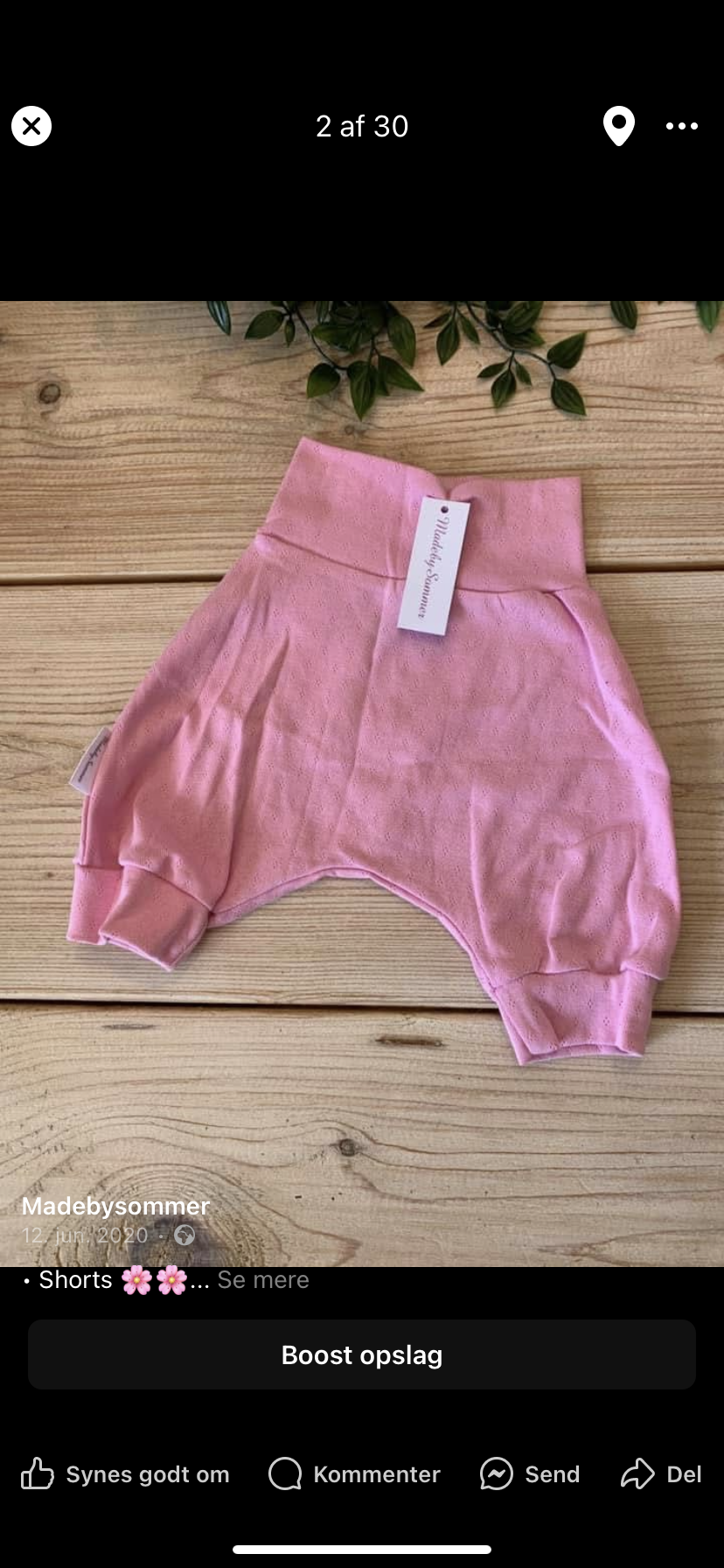 Shorts m/ hulmønster, str 62/68 🌸