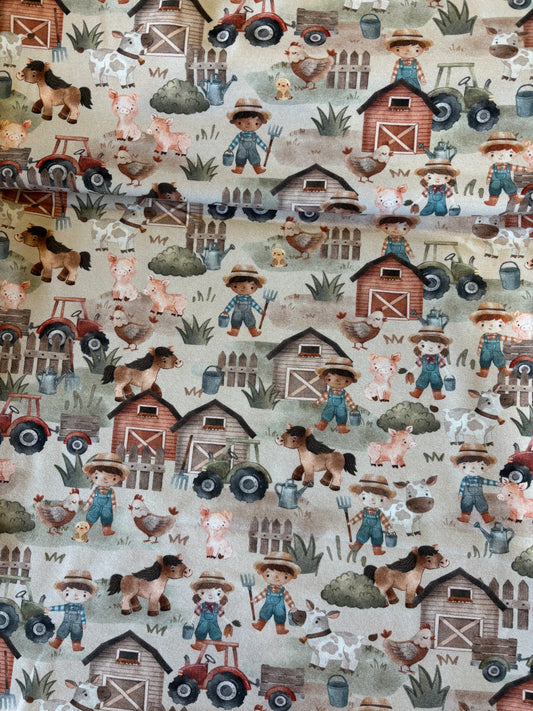 Bomulds Jersey m/ bondegårds tema 🐴