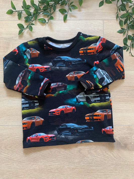 Trøje m/ biler, str 80/86 🚘