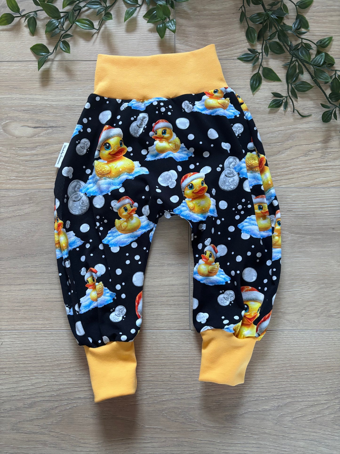 Bukser m/ juleand, str 74/80 🎄