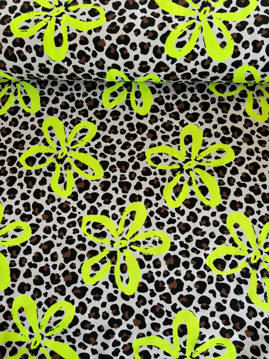French Terry m/ leopard og neon blomster 🌼