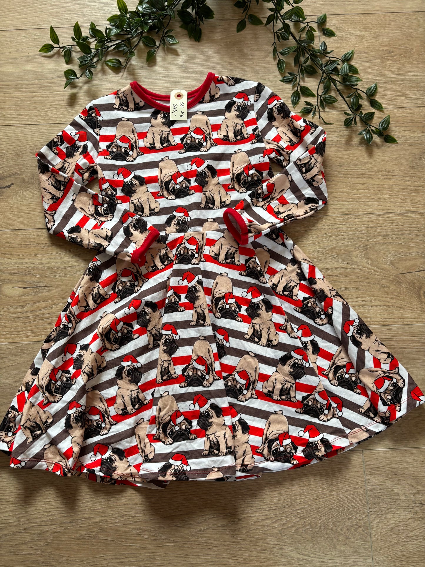 Kjole m/ jule mopse, str 116 🎄