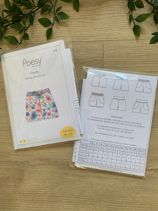 Poesy mønster shorts m/ lomme, børn 🩳