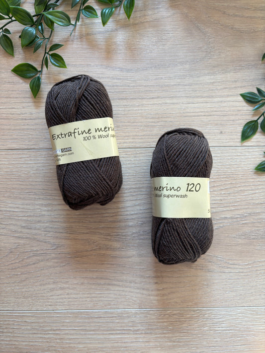 Extrafine merino uld 120 Mørke brun 🤎