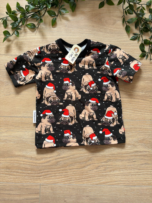 T-shirt m/ jule mopse, str 62/68 🎄