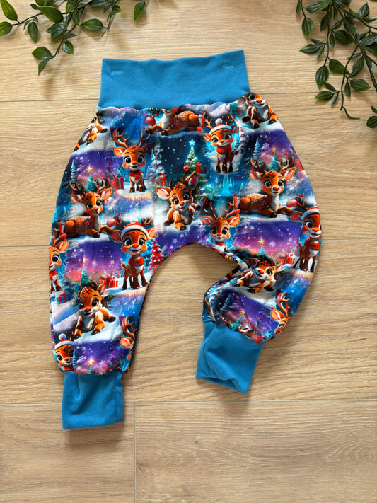 Bukser m/ jule rensdyr, str 74/80 🎄