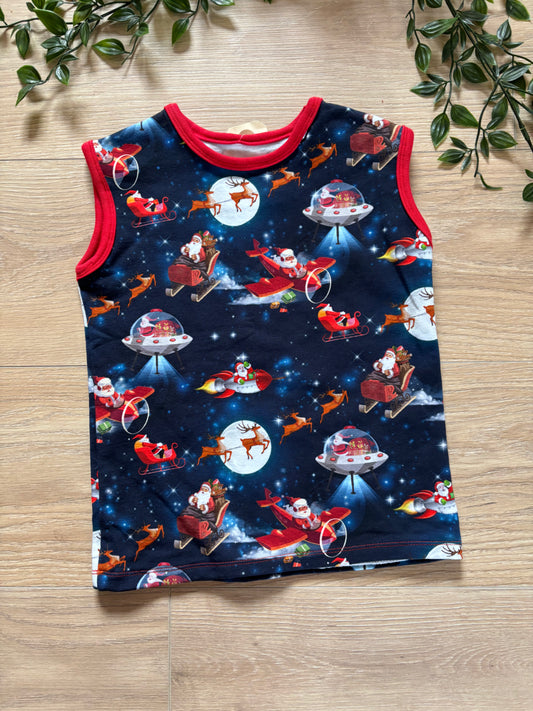 Undertrøje m/ julemand i rummet, str 92/98 🎅🏻