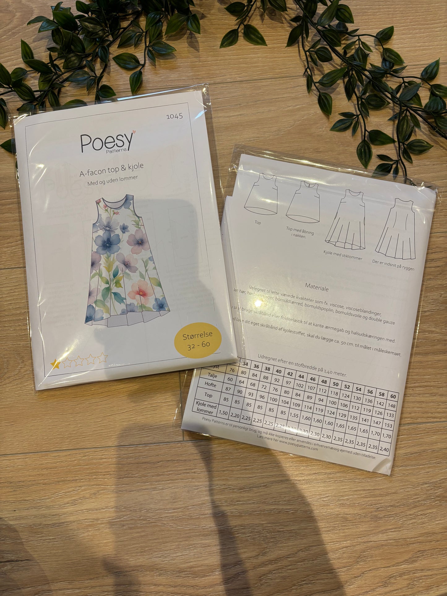 Poesy mønster, sommer kjole, str 32-60 🌸