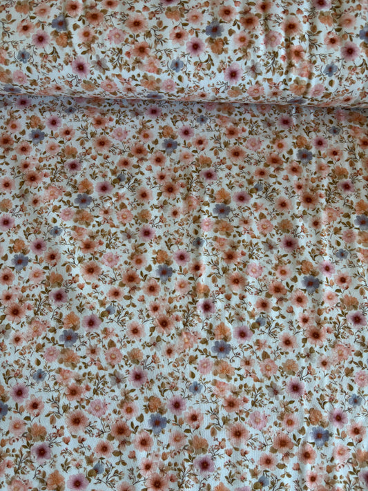 Bomulds Jersey m/ fersken farvede blomster 🪷