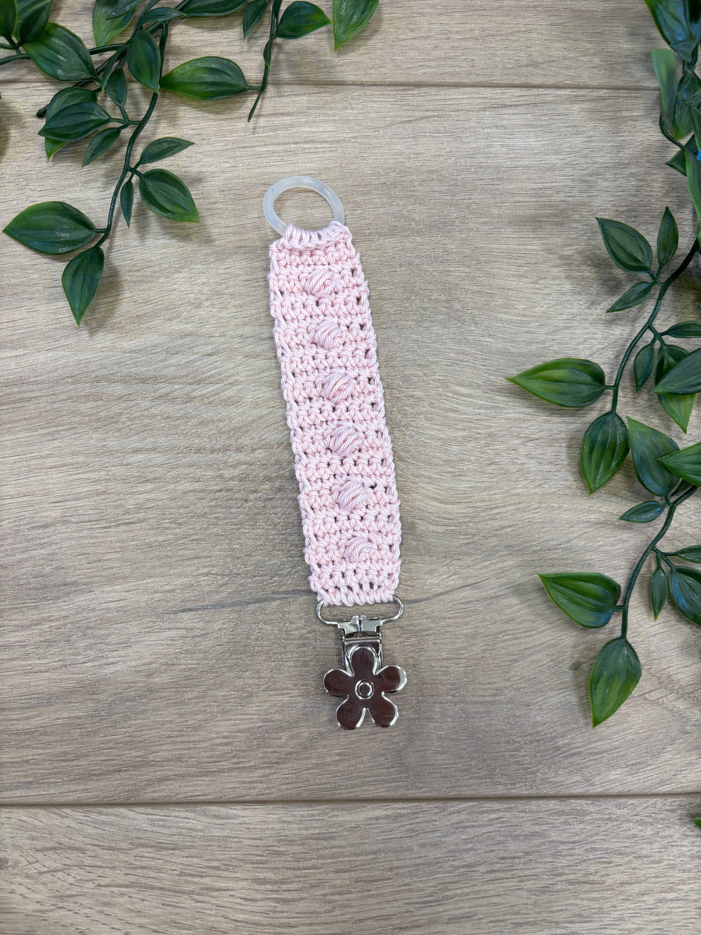 Lyserød suttesnor m/ blomster clips 🌸