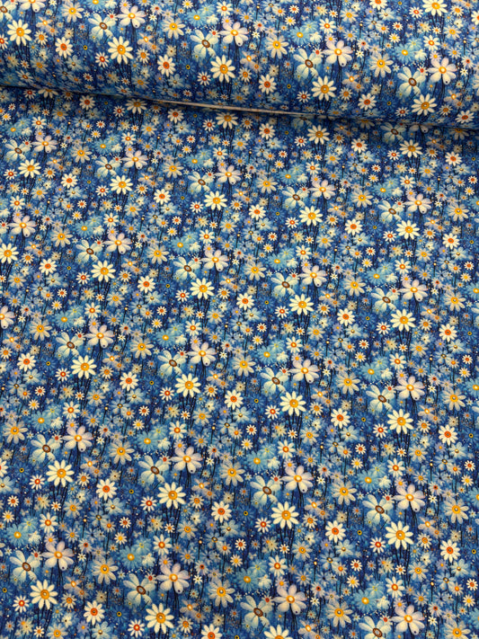 Bomulds Jersey m/ blå blomster 💙