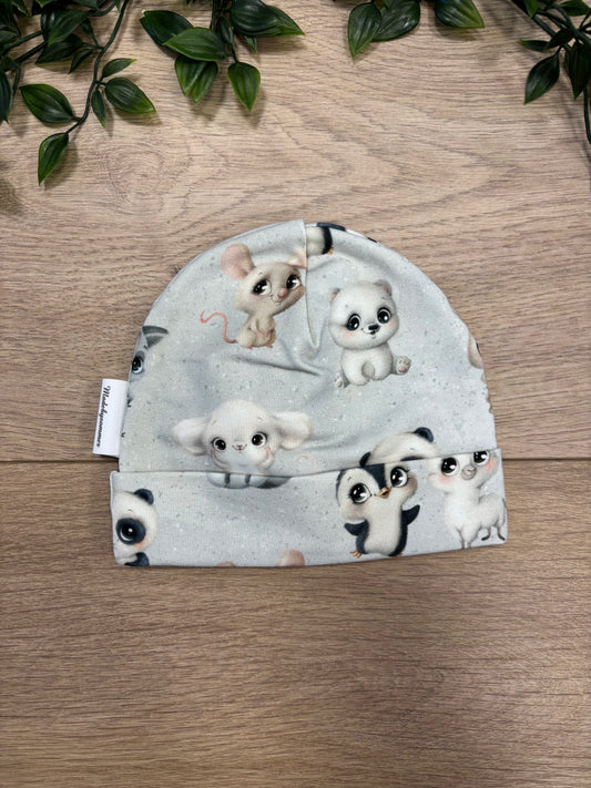 Top hue m/ søde dyr, str 56/62 🐑