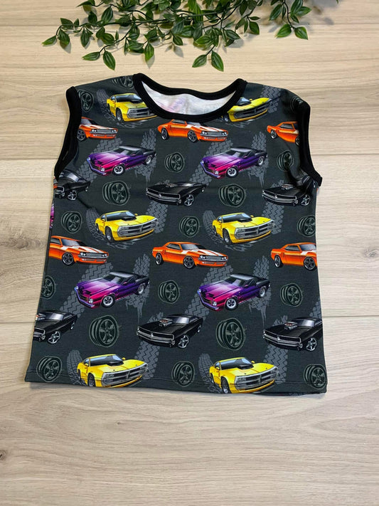 Tanktop m/ racerbiler, str 116/122 🚗